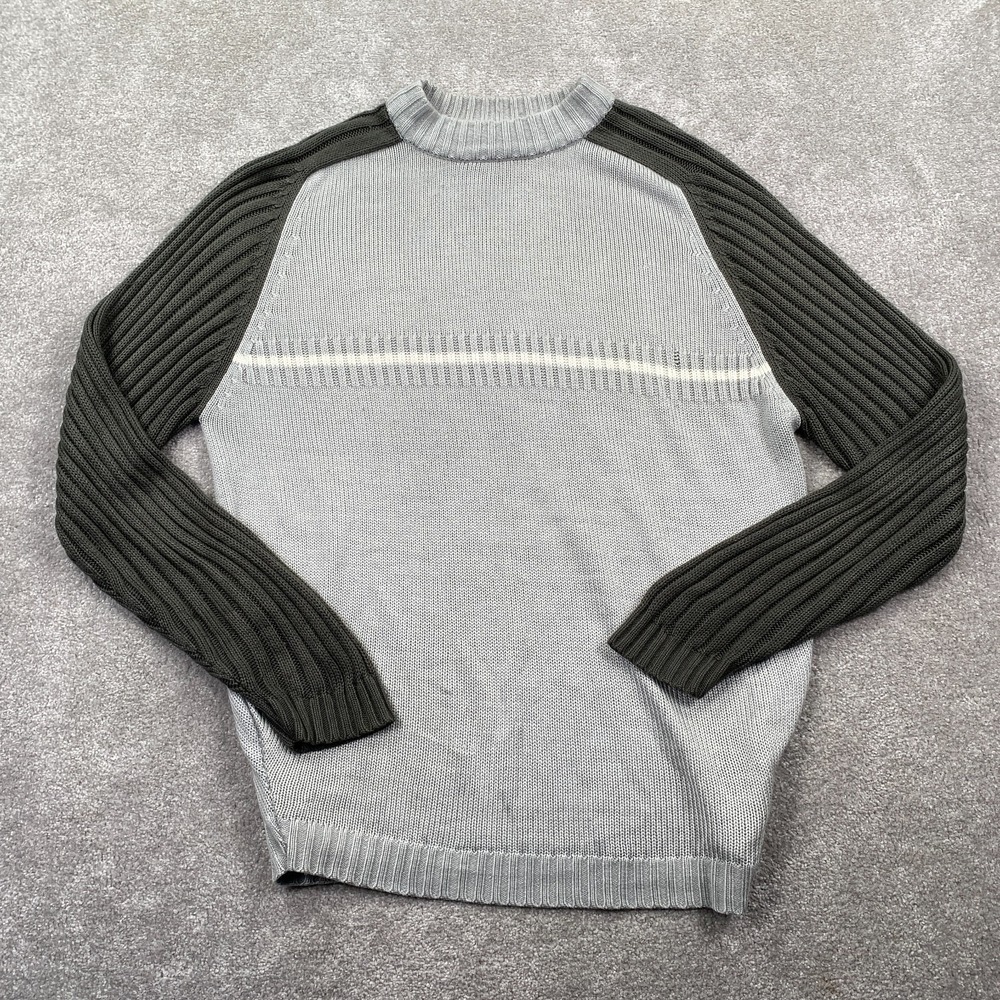 PAVO Men's Colorblock Cable Knitted Acrylic Pullover Sweater Size XXL Gray Green